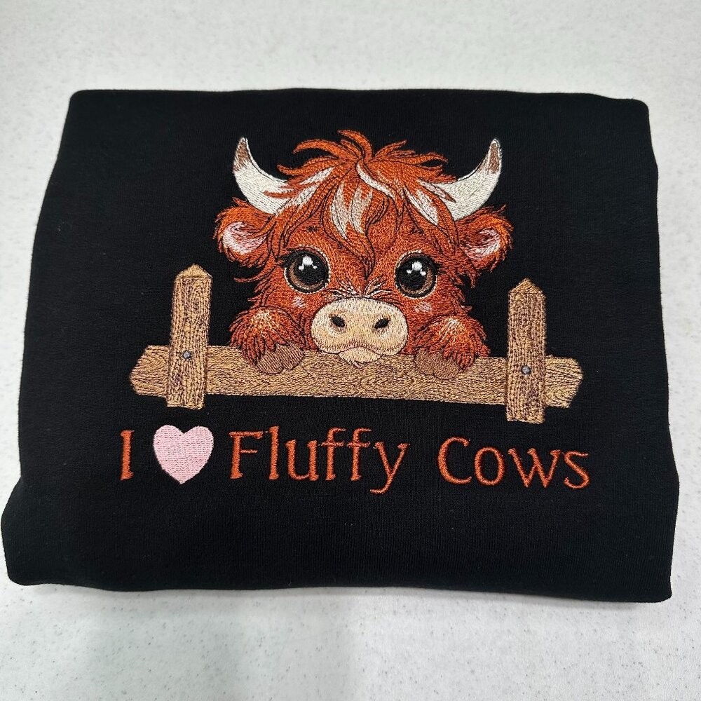 Highland Cow Sweatshirt I Love Fluffy Cows Embroidered Adult Unisex Crewneck